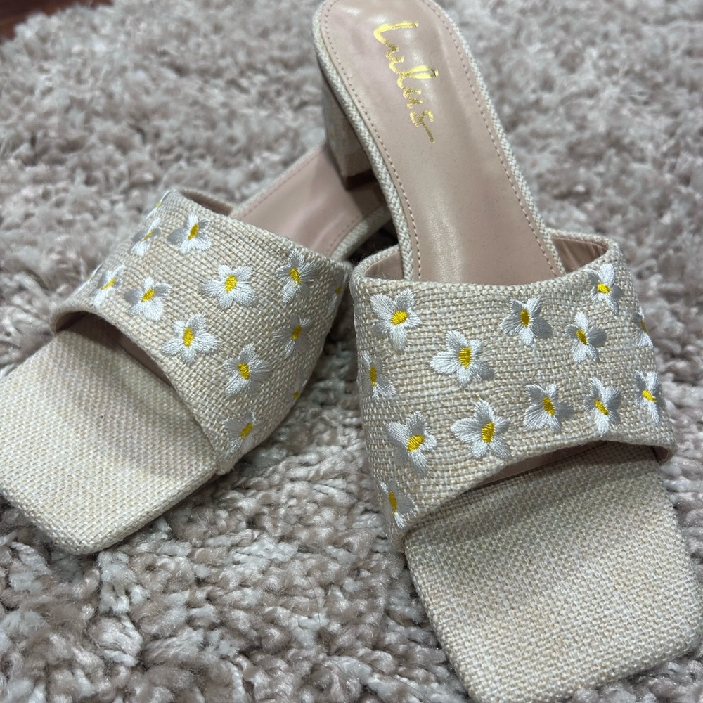 Lulu's Cream Floral Embroidered Mules